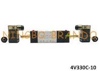 AC220V DC24V 3/8 &quot;هوائي الملف اللولبي صمام 5/3 الطريق 4V330C-10 مع الجسم الألومنيوم لآلة الأتمتة
