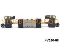 1/4 `` NPT 5/2 طريقة 4V320-08 مزدوج الملف اللولبي صمام تحكم هوائي 12 فولت 24 فولت 110 فولت 220 فولت