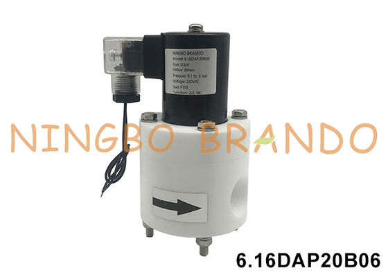 3/4'PTFE مضاد للتآكل صمام الكهربائي المقاوم للحمض والقليات المقاوم للكيماويات 24V 110V 220V