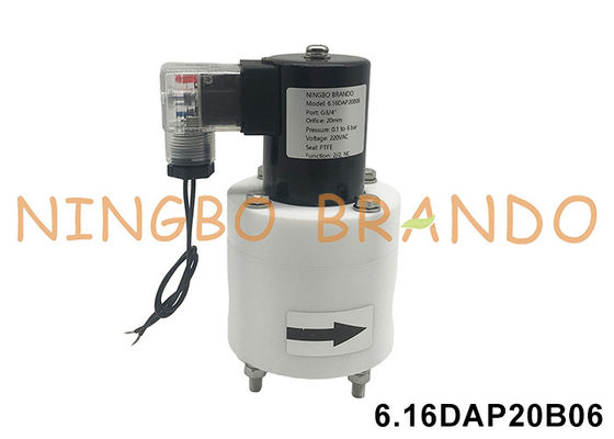 3/4'PTFE مضاد للتآكل صمام الكهربائي المقاوم للحمض والقليات المقاوم للكيماويات 24V 110V 220V