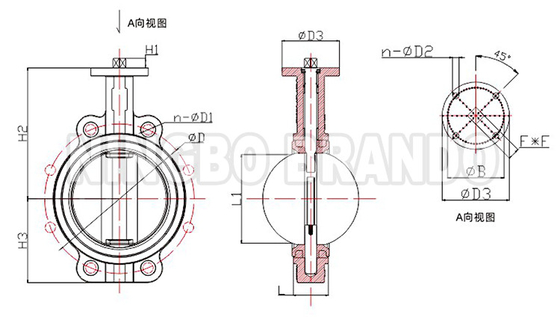 DN25 إلى DN1200 نوع الصمام الفراشة من الفولاذ الكربوني