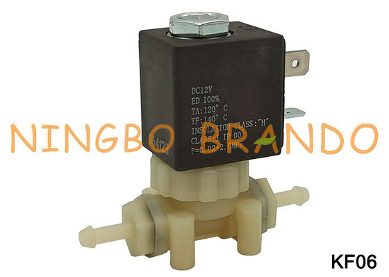 2 طريقة NC الغذاء الصف PA66 البلاستيك صمام الملف اللولبي المياه DC12V KF06