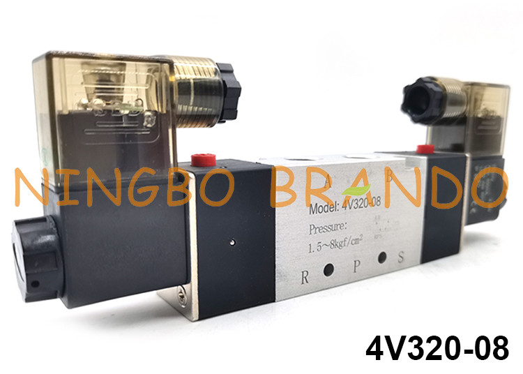 4V320-08 Airtac نوع سبائك الألومنيوم صمام الملف اللولبي هوائي 5/2 طريقة 24V 220V
