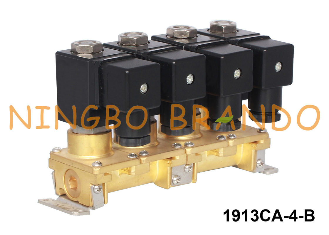 التراص 4 مجموعات النحاس الملف اللولبي صمام متعدد المنافذ 1/8 `` 1/4 '' 24V 220V
