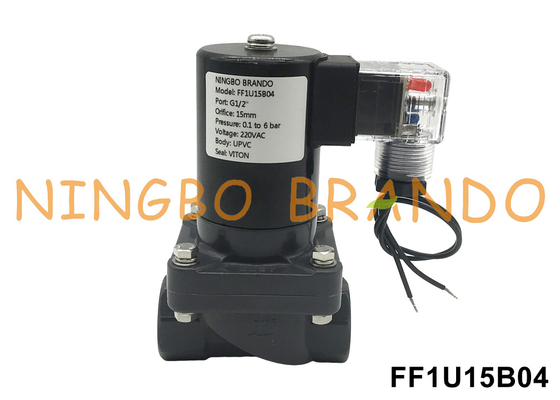 1/2' مضاد للتآكل صمام UPVC الكهربائي للحمض الكيميائي القلي 24V 110V 220V